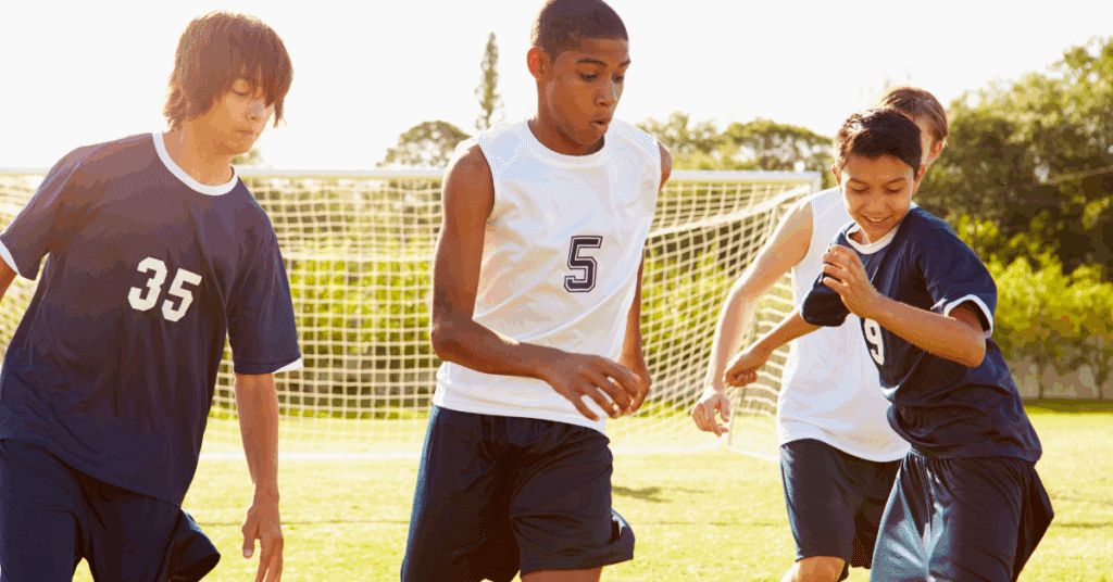 High school boys playing soccer