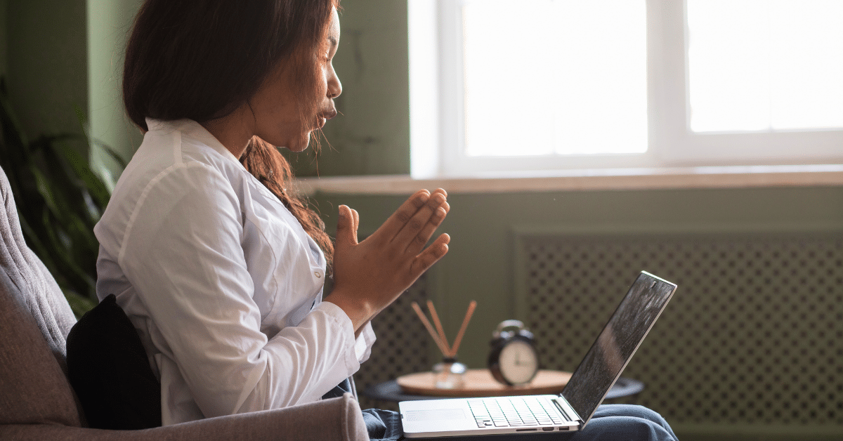 Therapist performing teletherapy services