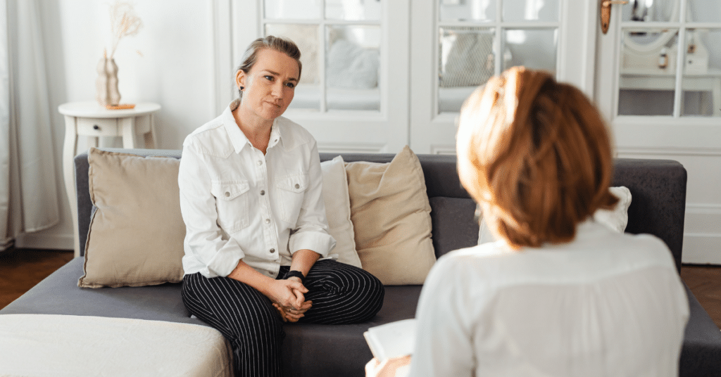 A woman experiencing the benefits of in-person therapy